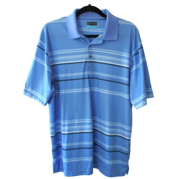 PGA Tour Men's Blue Striped Short Sleeve Stretch Golf Polo Shirt Size Large - Picture 1 of 7